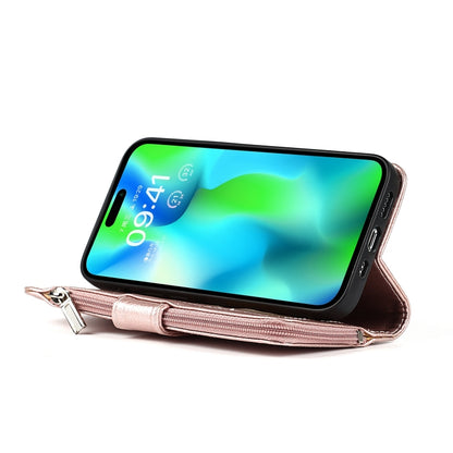 For iPhone 14 Pro Max Microfiber Zipper Leather Phone Case(Rose Gold) - iPhone 14 Pro Max Cases by buy2fix | Online Shopping UK | buy2fix