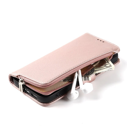 For iPhone 14 Pro Max Microfiber Zipper Leather Phone Case(Rose Gold) - iPhone 14 Pro Max Cases by buy2fix | Online Shopping UK | buy2fix