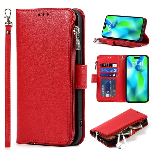 For iPhone 14 Pro Microfiber Zipper Leather Phone Case(Red) - iPhone 14 Pro Cases by buy2fix | Online Shopping UK | buy2fix