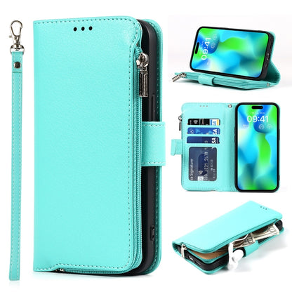 For iPhone 14 Pro Microfiber Zipper Leather Phone Case(Mint Green) - iPhone 14 Pro Cases by buy2fix | Online Shopping UK | buy2fix