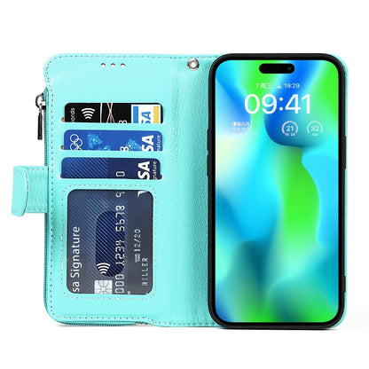 For iPhone 14 Pro Microfiber Zipper Leather Phone Case(Mint Green) - iPhone 14 Pro Cases by buy2fix | Online Shopping UK | buy2fix