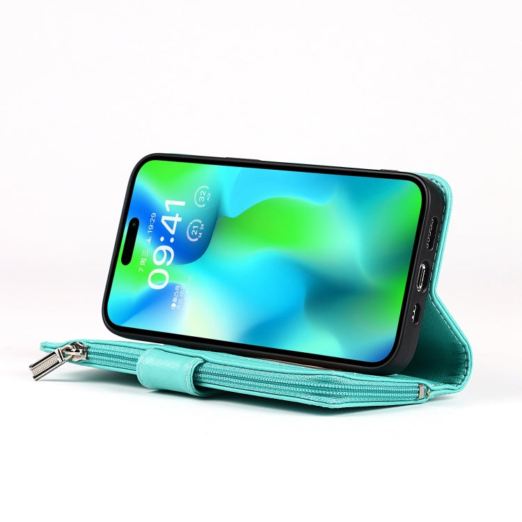 For iPhone 14 Pro Microfiber Zipper Leather Phone Case(Mint Green) - iPhone 14 Pro Cases by buy2fix | Online Shopping UK | buy2fix