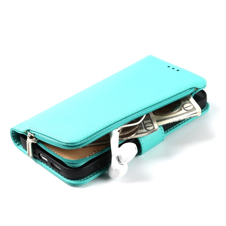 For iPhone 14 Pro Microfiber Zipper Leather Phone Case(Mint Green) - iPhone 14 Pro Cases by buy2fix | Online Shopping UK | buy2fix