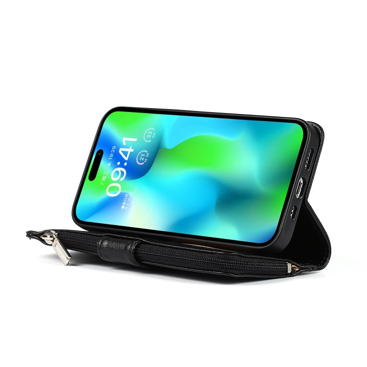 For iPhone 14 Pro Microfiber Zipper Leather Phone Case(Black) - iPhone 14 Pro Cases by buy2fix | Online Shopping UK | buy2fix