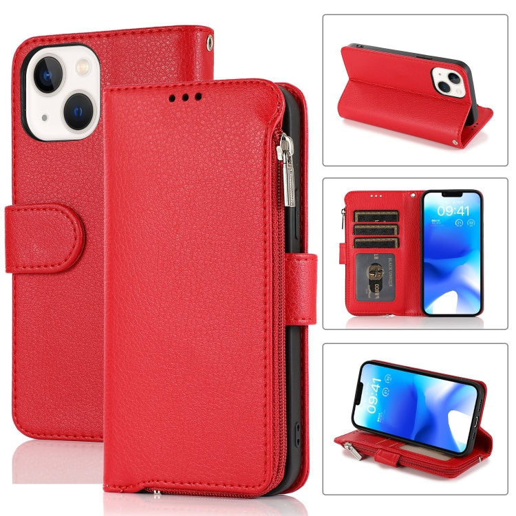 For iPhone 14 Plus Microfiber Zipper Leather Phone Case(Red) - iPhone 14 Plus Cases by buy2fix | Online Shopping UK | buy2fix