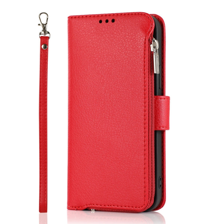For iPhone 14 Plus Microfiber Zipper Leather Phone Case(Red) - iPhone 14 Plus Cases by buy2fix | Online Shopping UK | buy2fix