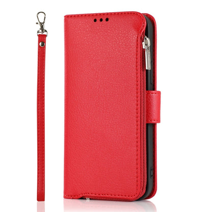 For iPhone 14 Plus Microfiber Zipper Leather Phone Case(Red) - iPhone 14 Plus Cases by buy2fix | Online Shopping UK | buy2fix