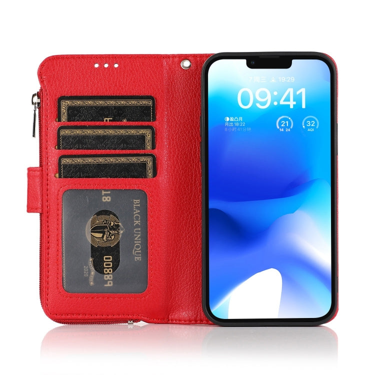 For iPhone 14 Plus Microfiber Zipper Leather Phone Case(Red) - iPhone 14 Plus Cases by buy2fix | Online Shopping UK | buy2fix