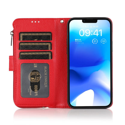 For iPhone 14 Plus Microfiber Zipper Leather Phone Case(Red) - iPhone 14 Plus Cases by buy2fix | Online Shopping UK | buy2fix