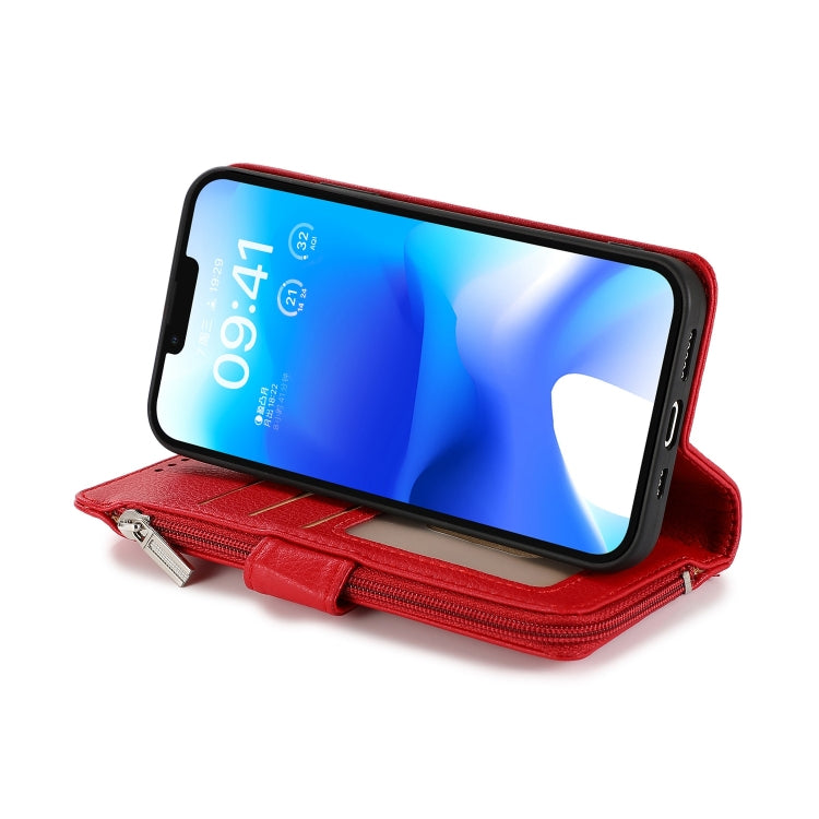 For iPhone 14 Plus Microfiber Zipper Leather Phone Case(Red) - iPhone 14 Plus Cases by buy2fix | Online Shopping UK | buy2fix
