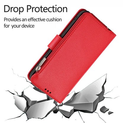 For iPhone 14 Plus Microfiber Zipper Leather Phone Case(Red) - iPhone 14 Plus Cases by buy2fix | Online Shopping UK | buy2fix
