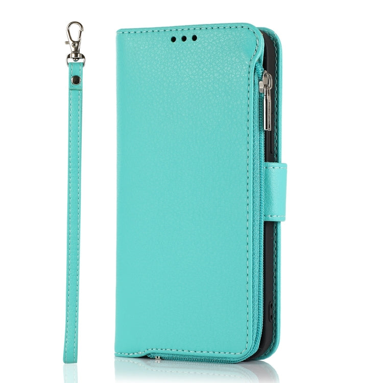 For iPhone 14 Plus Microfiber Zipper Leather Phone Case(Mint Green) - iPhone 14 Plus Cases by buy2fix | Online Shopping UK | buy2fix