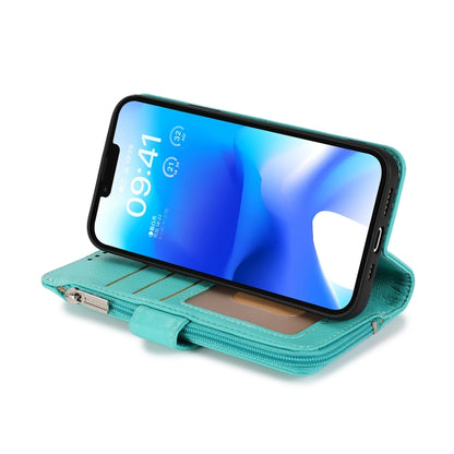 For iPhone 14 Plus Microfiber Zipper Leather Phone Case(Mint Green) - iPhone 14 Plus Cases by buy2fix | Online Shopping UK | buy2fix