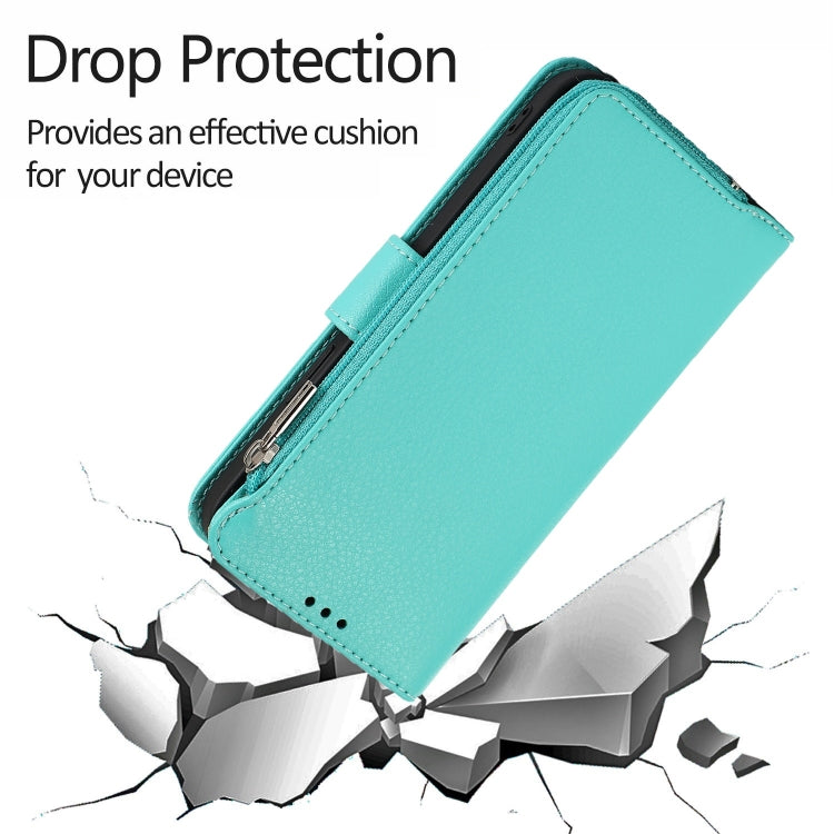 For iPhone 14 Plus Microfiber Zipper Leather Phone Case(Mint Green) - iPhone 14 Plus Cases by buy2fix | Online Shopping UK | buy2fix