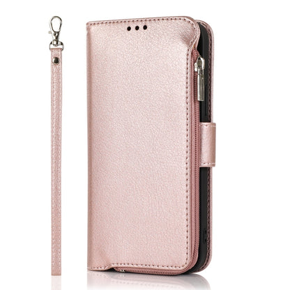 For iPhone 14 Plus Microfiber Zipper Leather Phone Case(Rose Gold) - iPhone 14 Plus Cases by buy2fix | Online Shopping UK | buy2fix