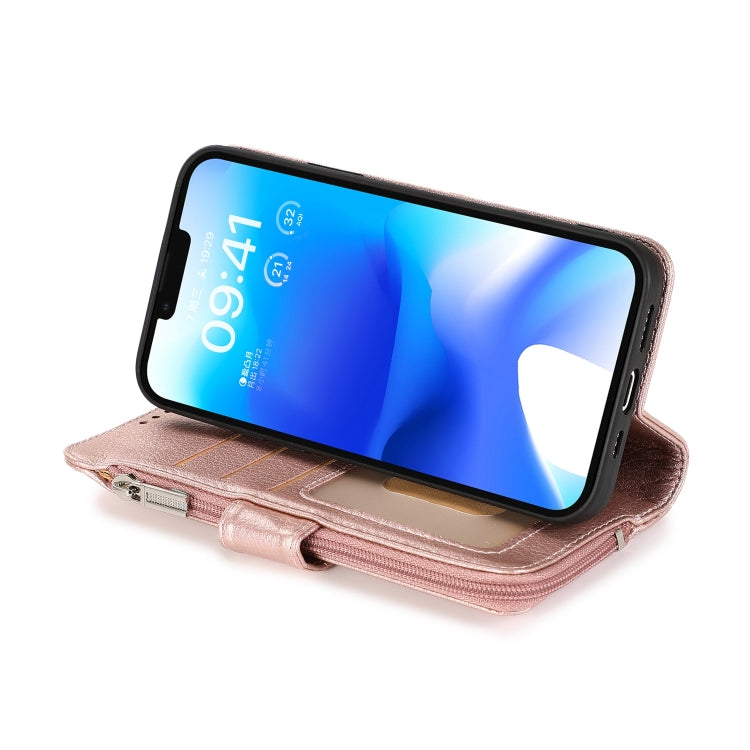For iPhone 14 Plus Microfiber Zipper Leather Phone Case(Rose Gold) - iPhone 14 Plus Cases by buy2fix | Online Shopping UK | buy2fix