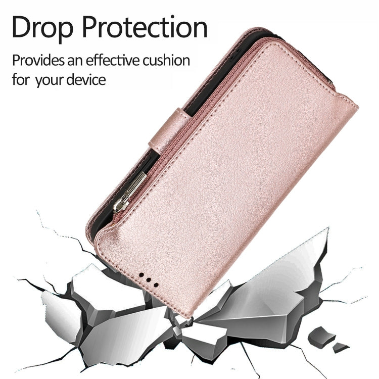 For iPhone 14 Plus Microfiber Zipper Leather Phone Case(Rose Gold) - iPhone 14 Plus Cases by buy2fix | Online Shopping UK | buy2fix