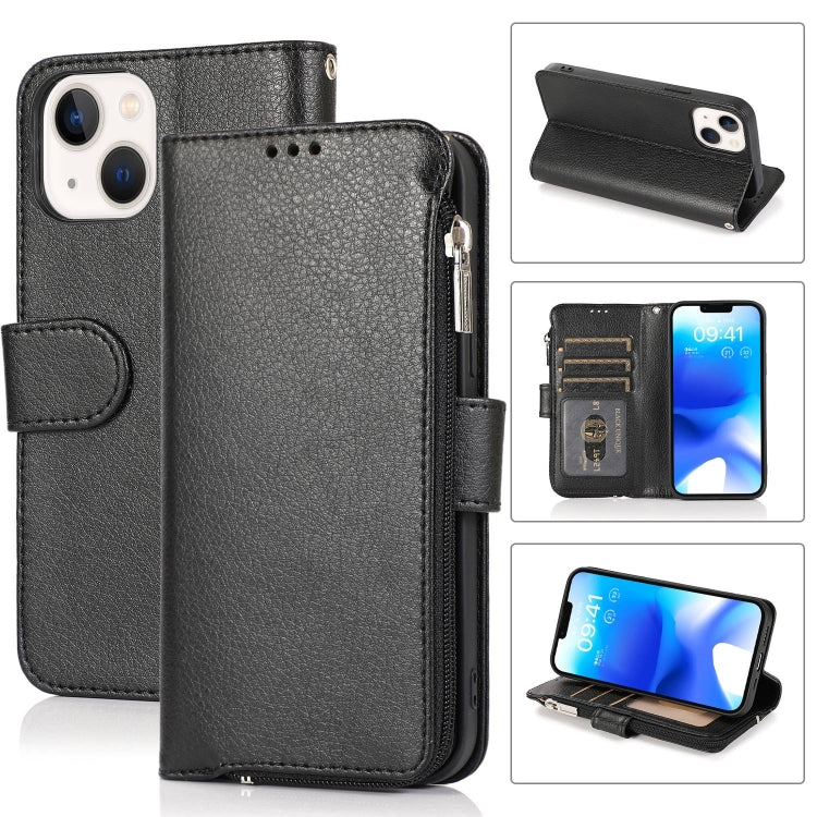 For iPhone 14 Plus Microfiber Zipper Leather Phone Case(Black) - iPhone 14 Plus Cases by buy2fix | Online Shopping UK | buy2fix