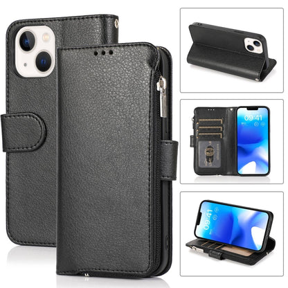 For iPhone 14 Plus Microfiber Zipper Leather Phone Case(Black) - iPhone 14 Plus Cases by buy2fix | Online Shopping UK | buy2fix