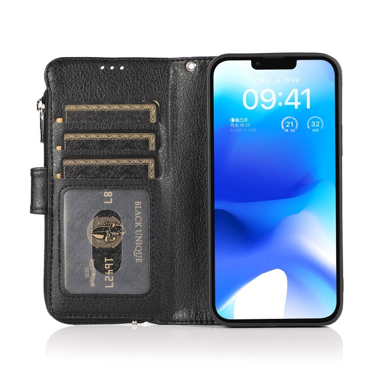 For iPhone 14 Plus Microfiber Zipper Leather Phone Case(Black) - iPhone 14 Plus Cases by buy2fix | Online Shopping UK | buy2fix