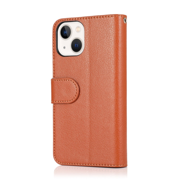For iPhone 14 Plus Microfiber Zipper Leather Phone Case(Brown) - iPhone 14 Plus Cases by buy2fix | Online Shopping UK | buy2fix
