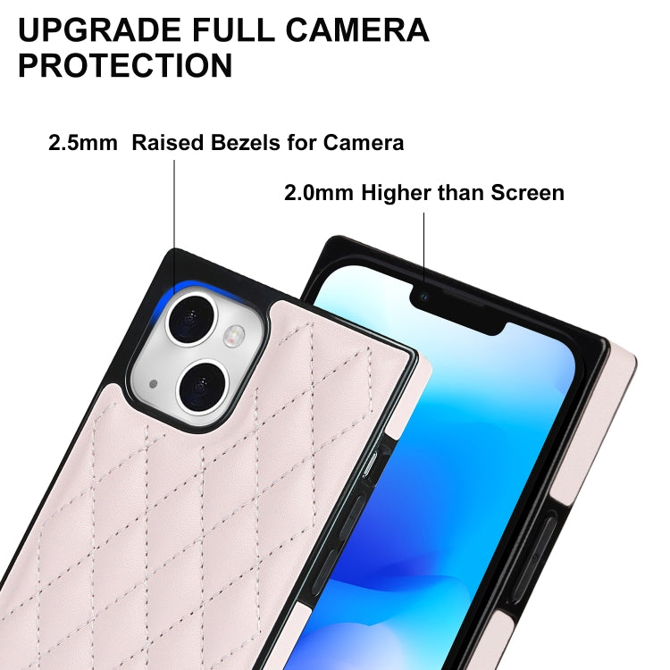 For iPhone 14 Crossbody Rhombic Microfiber Leather Phone Case(Pink) - iPhone 14 Cases by buy2fix | Online Shopping UK | buy2fix