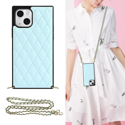 For iPhone 14 Crossbody Rhombic Microfiber Leather Phone Case(Light Blue) - iPhone 14 Cases by buy2fix | Online Shopping UK | buy2fix