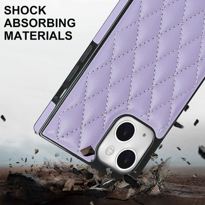 For iPhone 14 Crossbody Rhombic Microfiber Leather Phone Case(Purple) - iPhone 14 Cases by buy2fix | Online Shopping UK | buy2fix