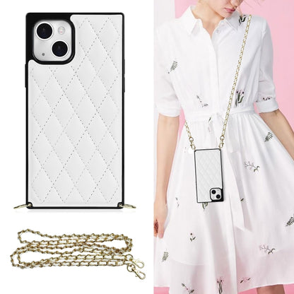 For iPhone 14 Plus Crossbody Rhombic Microfiber Leather Phone Case(White) - iPhone 14 Plus Cases by buy2fix | Online Shopping UK | buy2fix