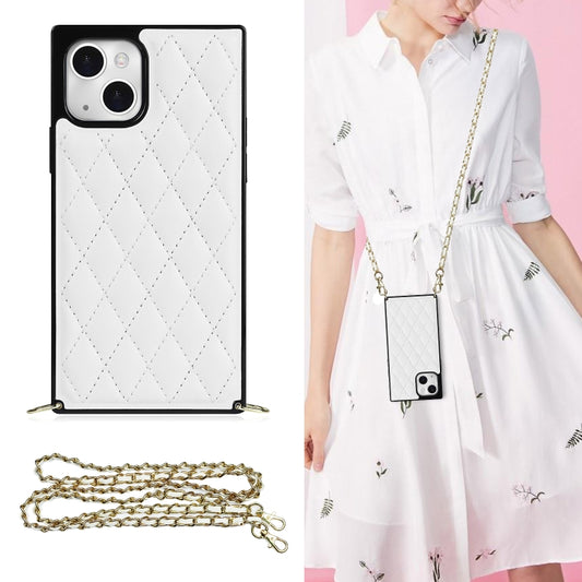 For iPhone 14 Plus Crossbody Rhombic Microfiber Leather Phone Case(White) - iPhone 14 Plus Cases by buy2fix | Online Shopping UK | buy2fix