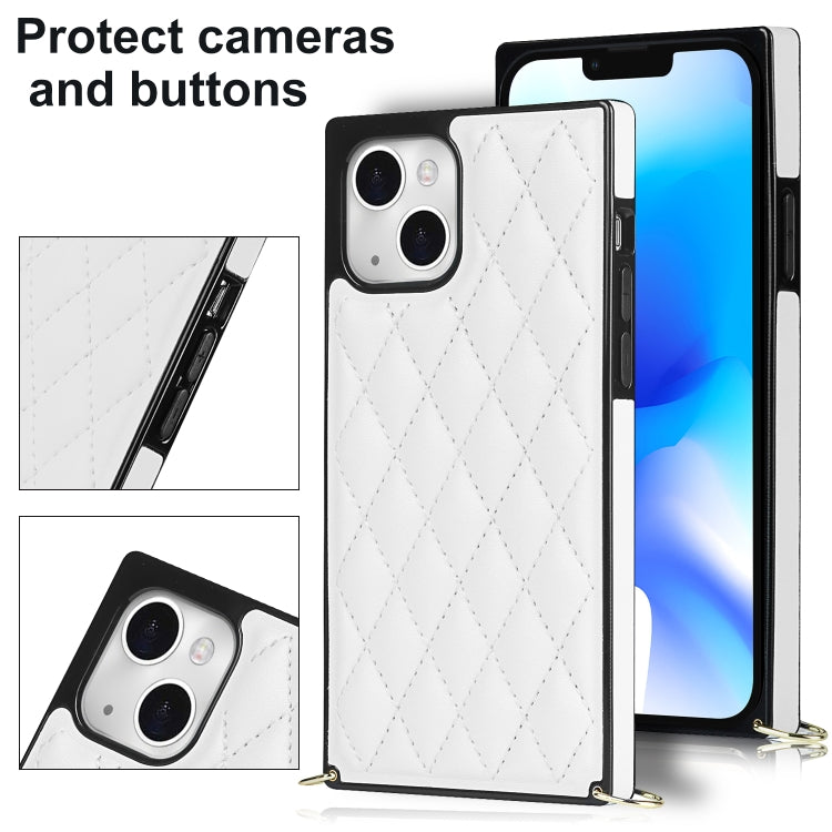 For iPhone 14 Plus Crossbody Rhombic Microfiber Leather Phone Case(White) - iPhone 14 Plus Cases by buy2fix | Online Shopping UK | buy2fix