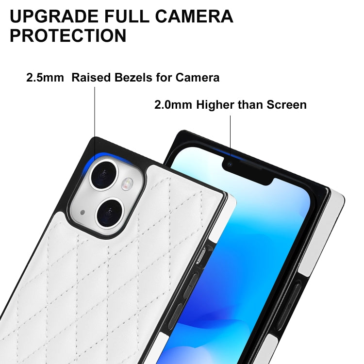 For iPhone 14 Plus Crossbody Rhombic Microfiber Leather Phone Case(White) - iPhone 14 Plus Cases by buy2fix | Online Shopping UK | buy2fix