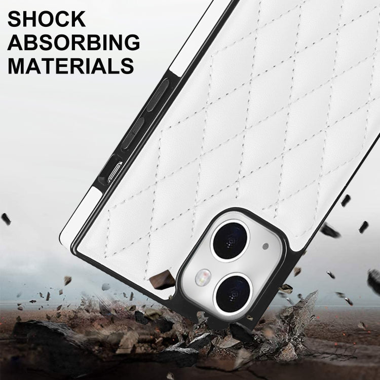 For iPhone 14 Plus Crossbody Rhombic Microfiber Leather Phone Case(White) - iPhone 14 Plus Cases by buy2fix | Online Shopping UK | buy2fix