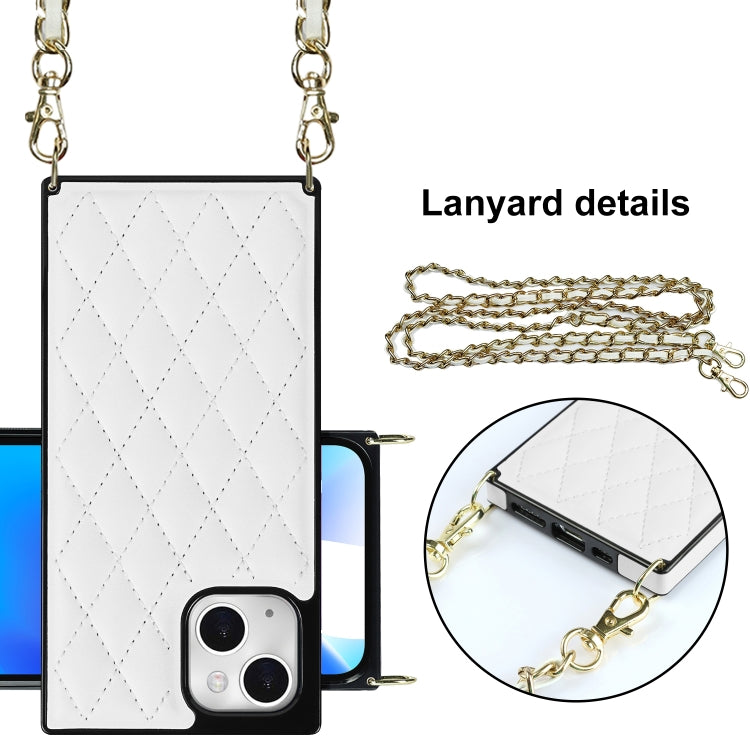For iPhone 14 Plus Crossbody Rhombic Microfiber Leather Phone Case(White) - iPhone 14 Plus Cases by buy2fix | Online Shopping UK | buy2fix