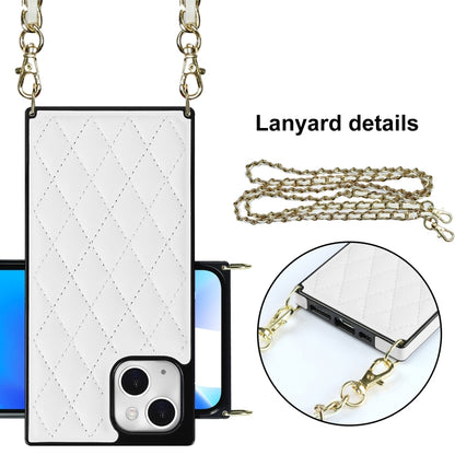 For iPhone 14 Plus Crossbody Rhombic Microfiber Leather Phone Case(White) - iPhone 14 Plus Cases by buy2fix | Online Shopping UK | buy2fix