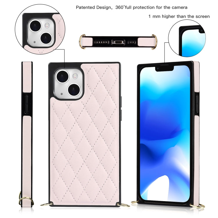 For iPhone 14 Plus Crossbody Rhombic Microfiber Leather Phone Case(Pink) - iPhone 14 Plus Cases by buy2fix | Online Shopping UK | buy2fix