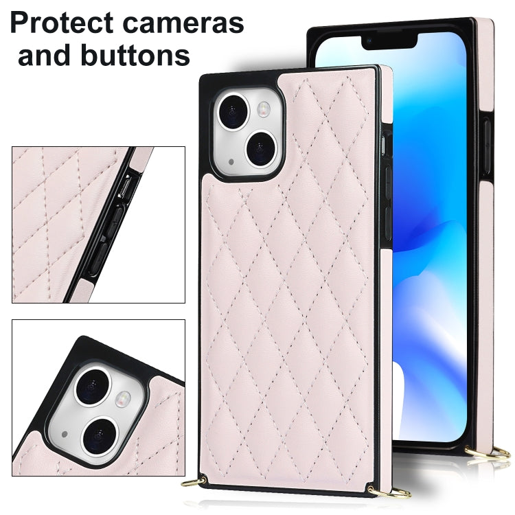 For iPhone 14 Plus Crossbody Rhombic Microfiber Leather Phone Case(Pink) - iPhone 14 Plus Cases by buy2fix | Online Shopping UK | buy2fix