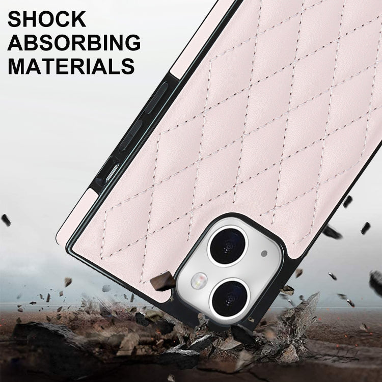For iPhone 14 Plus Crossbody Rhombic Microfiber Leather Phone Case(Pink) - iPhone 14 Plus Cases by buy2fix | Online Shopping UK | buy2fix