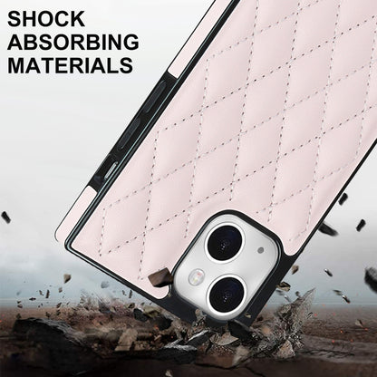 For iPhone 14 Plus Crossbody Rhombic Microfiber Leather Phone Case(Pink) - iPhone 14 Plus Cases by buy2fix | Online Shopping UK | buy2fix