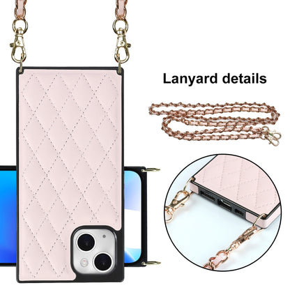 For iPhone 14 Plus Crossbody Rhombic Microfiber Leather Phone Case(Pink) - iPhone 14 Plus Cases by buy2fix | Online Shopping UK | buy2fix