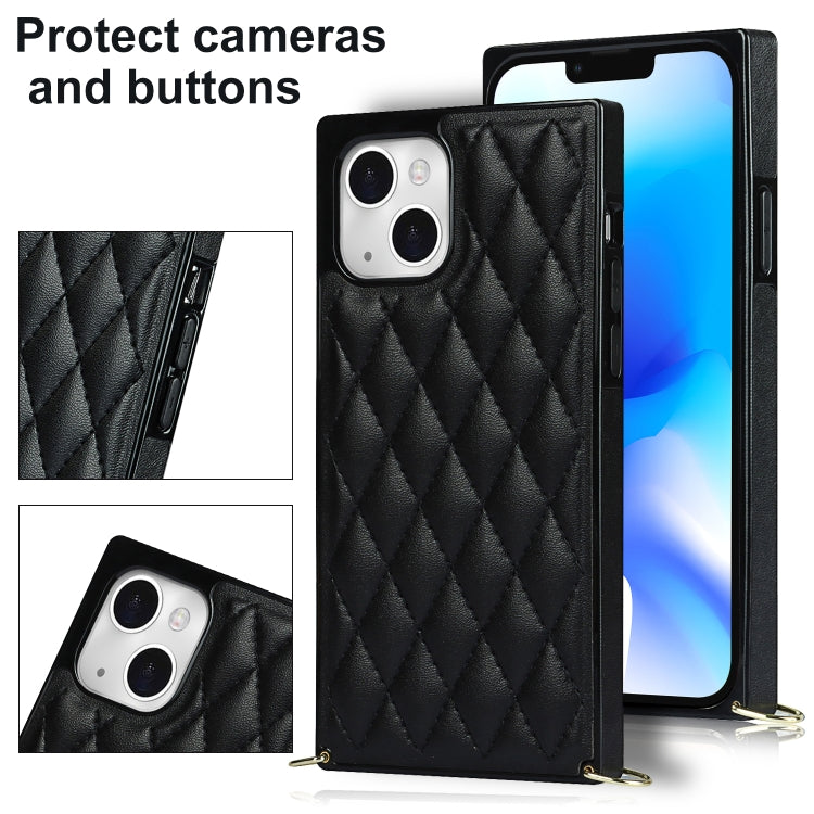 For iPhone 14 Plus Crossbody Rhombic Microfiber Leather Phone Case(Black) - iPhone 14 Plus Cases by buy2fix | Online Shopping UK | buy2fix