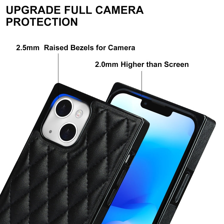 For iPhone 14 Plus Crossbody Rhombic Microfiber Leather Phone Case(Black) - iPhone 14 Plus Cases by buy2fix | Online Shopping UK | buy2fix
