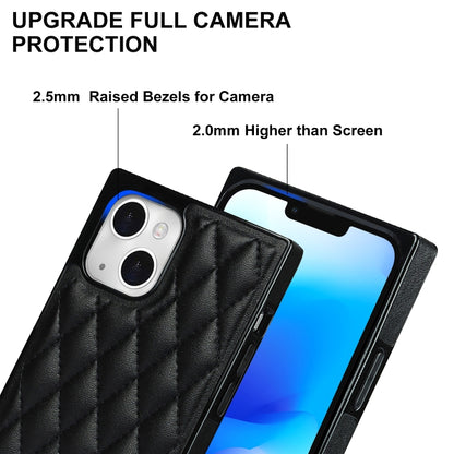 For iPhone 14 Plus Crossbody Rhombic Microfiber Leather Phone Case(Black) - iPhone 14 Plus Cases by buy2fix | Online Shopping UK | buy2fix