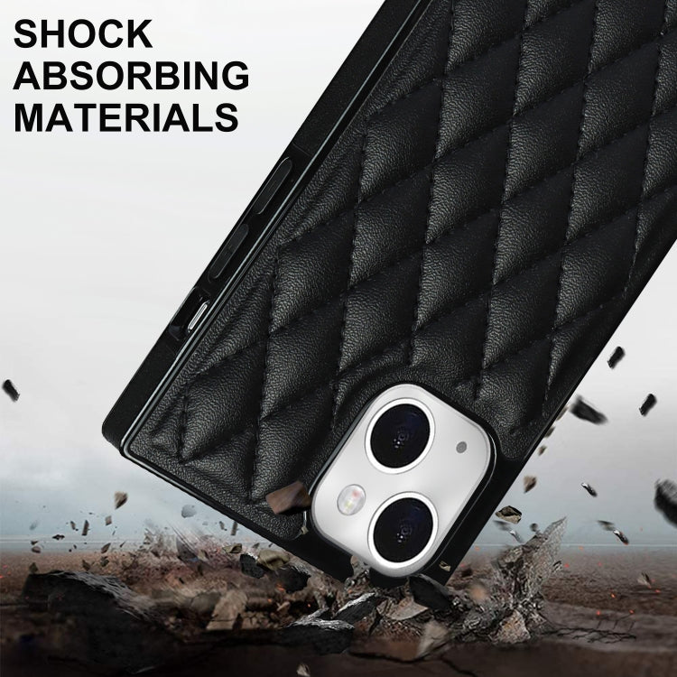 For iPhone 14 Plus Crossbody Rhombic Microfiber Leather Phone Case(Black) - iPhone 14 Plus Cases by buy2fix | Online Shopping UK | buy2fix