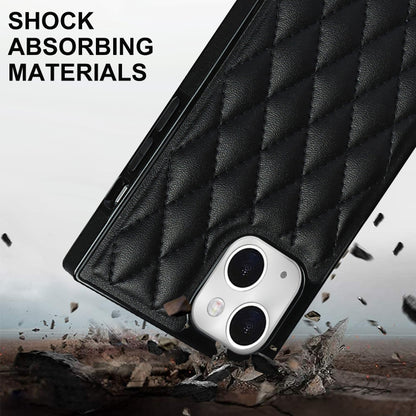 For iPhone 14 Plus Crossbody Rhombic Microfiber Leather Phone Case(Black) - iPhone 14 Plus Cases by buy2fix | Online Shopping UK | buy2fix