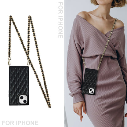 For iPhone 14 Plus Crossbody Rhombic Microfiber Leather Phone Case(Black) - iPhone 14 Plus Cases by buy2fix | Online Shopping UK | buy2fix