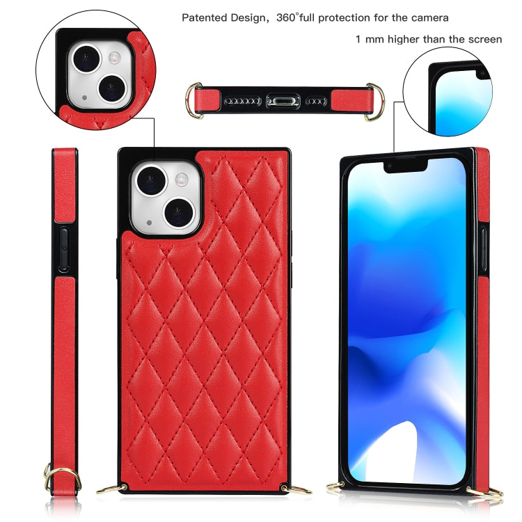For iPhone 14 Plus Crossbody Rhombic Microfiber Leather Phone Case(Red) - iPhone 14 Plus Cases by buy2fix | Online Shopping UK | buy2fix
