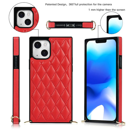 For iPhone 14 Plus Crossbody Rhombic Microfiber Leather Phone Case(Red) - iPhone 14 Plus Cases by buy2fix | Online Shopping UK | buy2fix