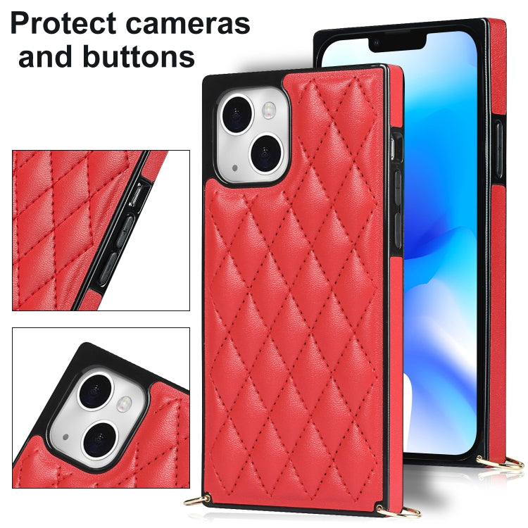 For iPhone 14 Plus Crossbody Rhombic Microfiber Leather Phone Case(Red) - iPhone 14 Plus Cases by buy2fix | Online Shopping UK | buy2fix