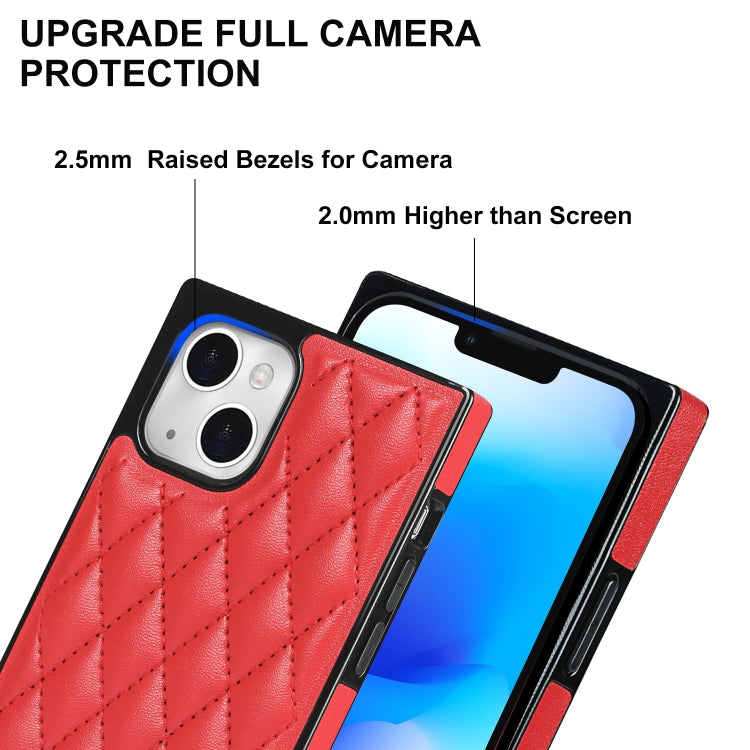 For iPhone 14 Plus Crossbody Rhombic Microfiber Leather Phone Case(Red) - iPhone 14 Plus Cases by buy2fix | Online Shopping UK | buy2fix